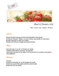 Mardi 24 decembre . Reveillon de Noel  2019 -  MENU :  ENTREE + PLAT + DESSERT  :  59 EUROS